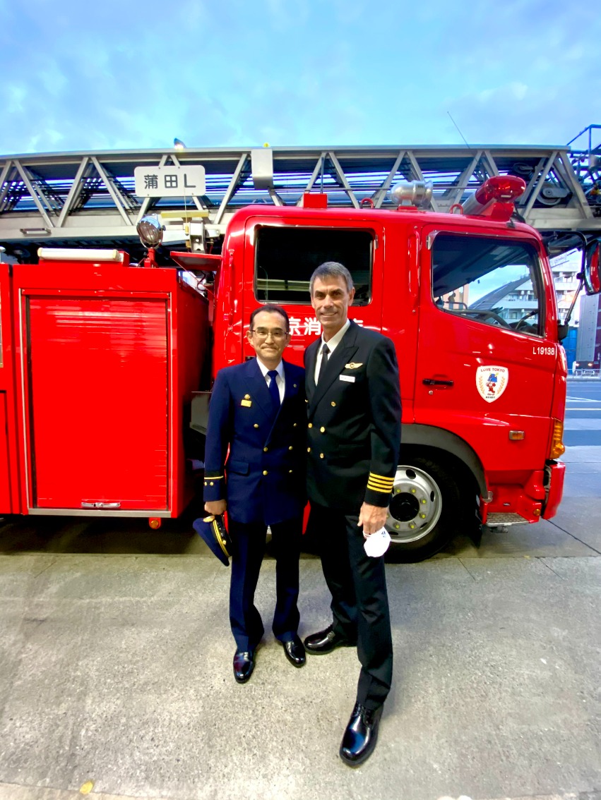 Captain Stover with Tokyo fire engine