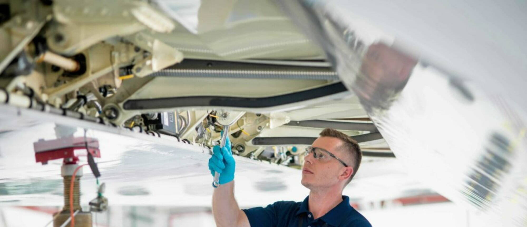 Engineer working on aircraft